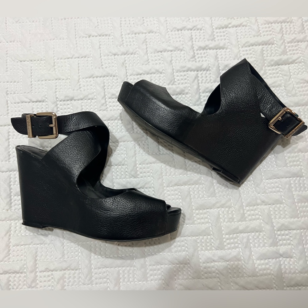 BCBG Generation - Black Leather, Wrap Ankle, Platform Sandal